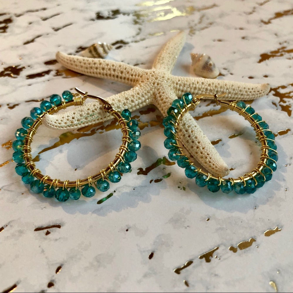 Turquoise Bead Hoops